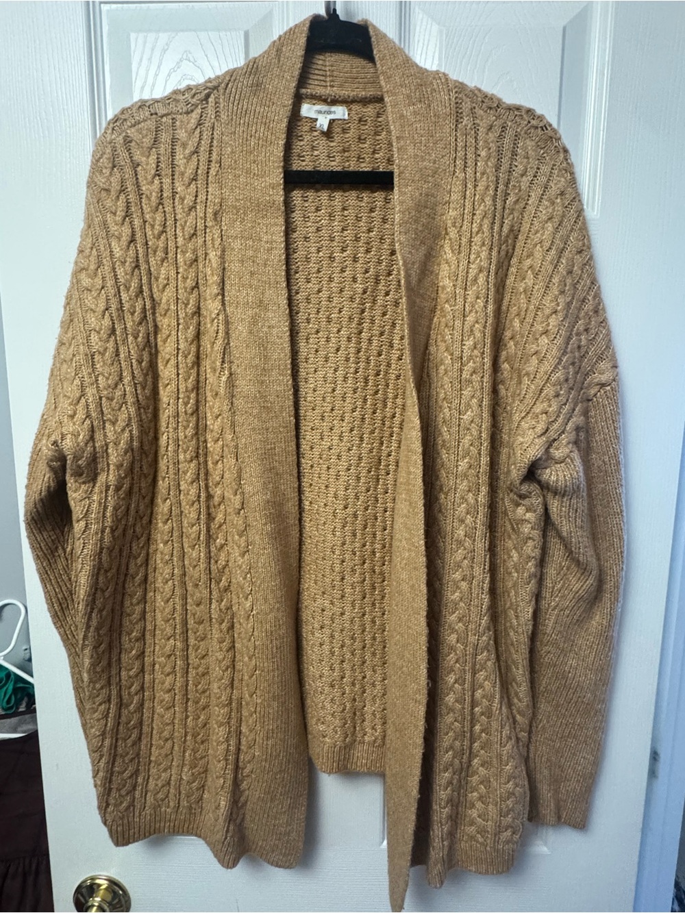 Maurices Camel Cable Knit Open-Front Cardigan